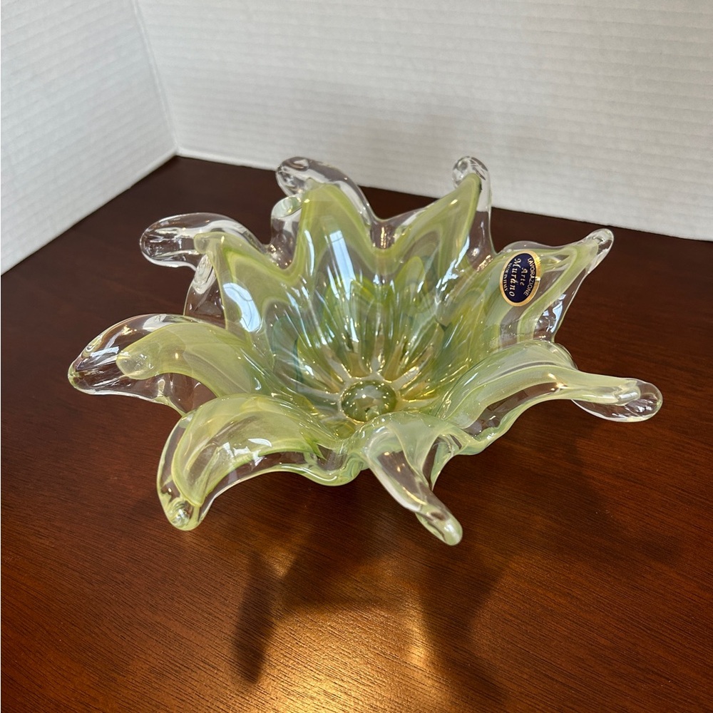 MURANO Lavorazione Arte Glass Bowl Sculpture Italy Green